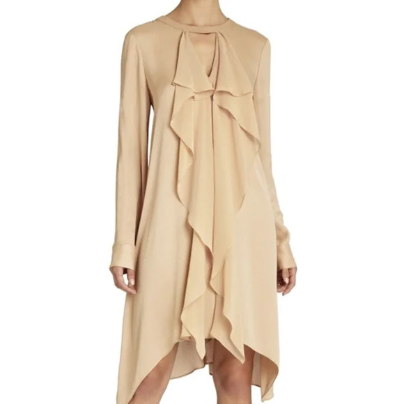 BCBGMAXAZRIA Cynthia Keyhole Front Asymmetrical Dress Tan M - Picture 1 of 11